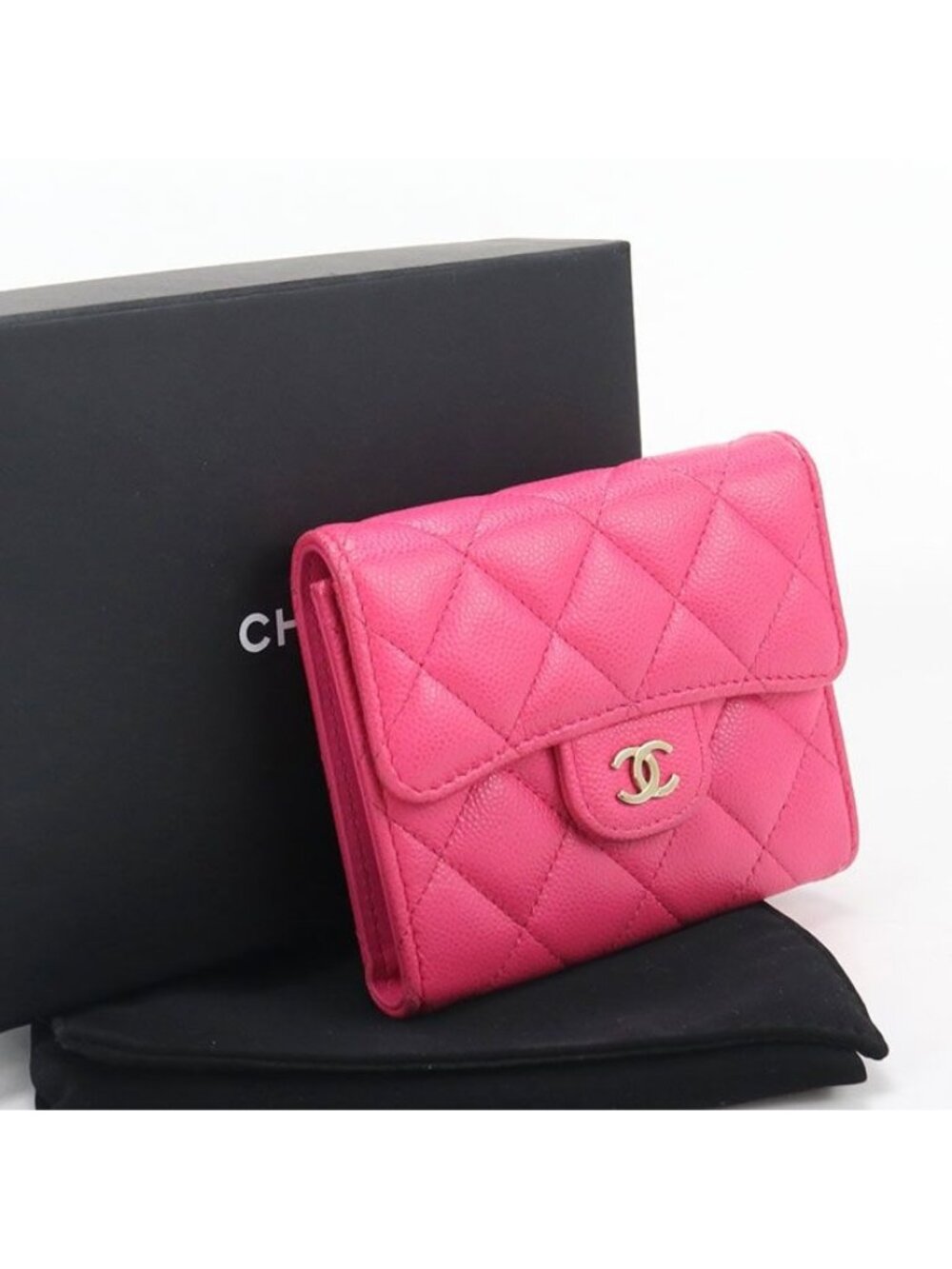 Chanel Quilted Trifold Wallet Caviar